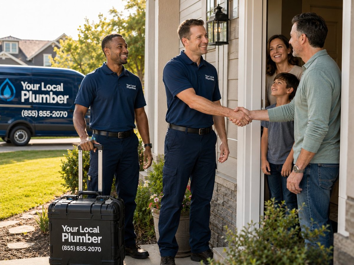 Your Local Plumber technician greeting a local homeowner
